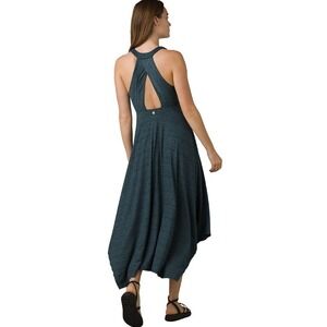 Prana Saxon Dress Small‎ Black Heather V Neck Racerback Maxi Handkerchief Hem